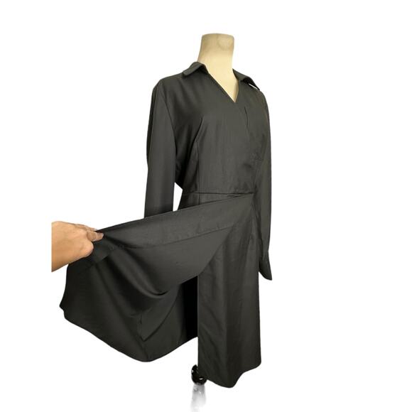 MOFT black long sleeves faux wrap midi dress size Large - Picture 8 of 15